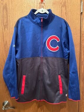 Stitches Blue and Gray Bomber Jacket with Red Accents
